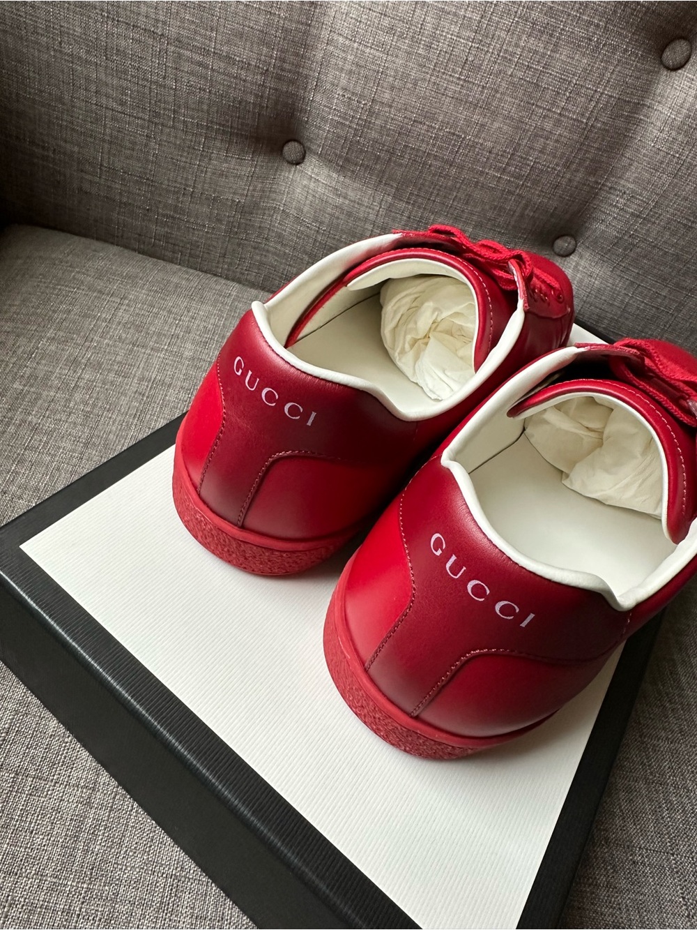 Gucci Ace Red Leather Low-Top Sneakers - Picture 4 of 6
